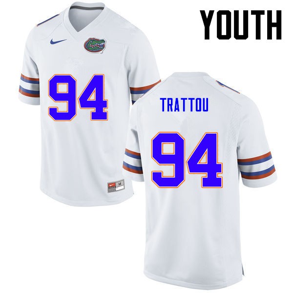 Florida Gators Youth #94 Justin Trattou College Football Jersey White